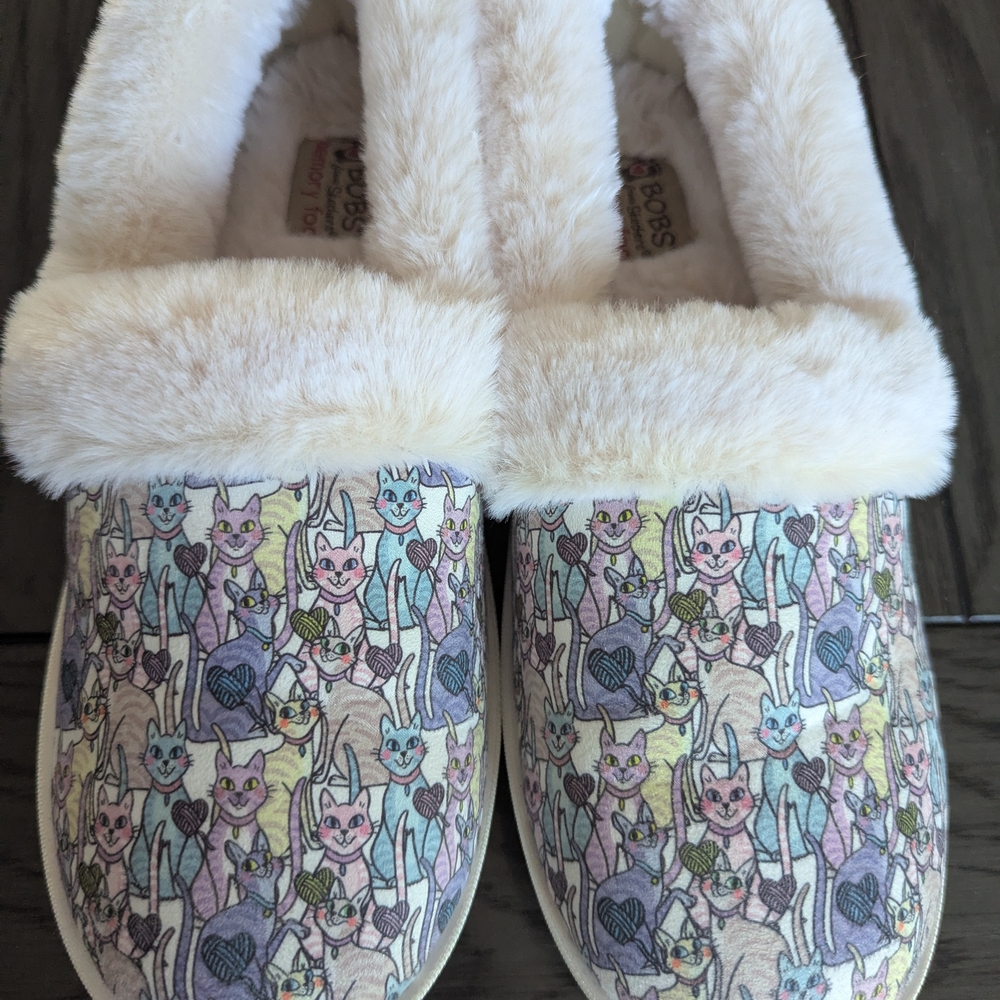 Skechers BOBS Plush Slip-Ons in Cream with Pastel Accents